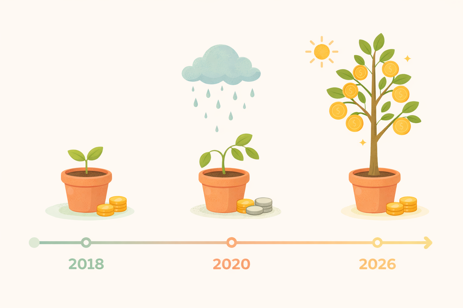 投資の成長の旅 2018年から2026年のタイムライン